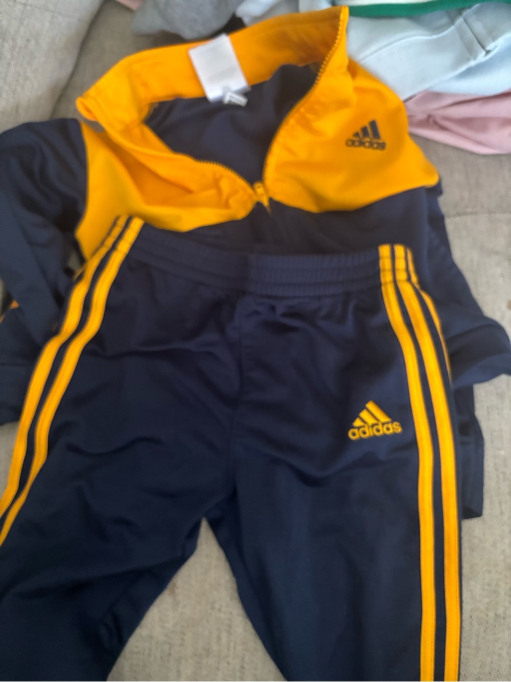adidas Navy and Yellow Kids Athletic Joggers